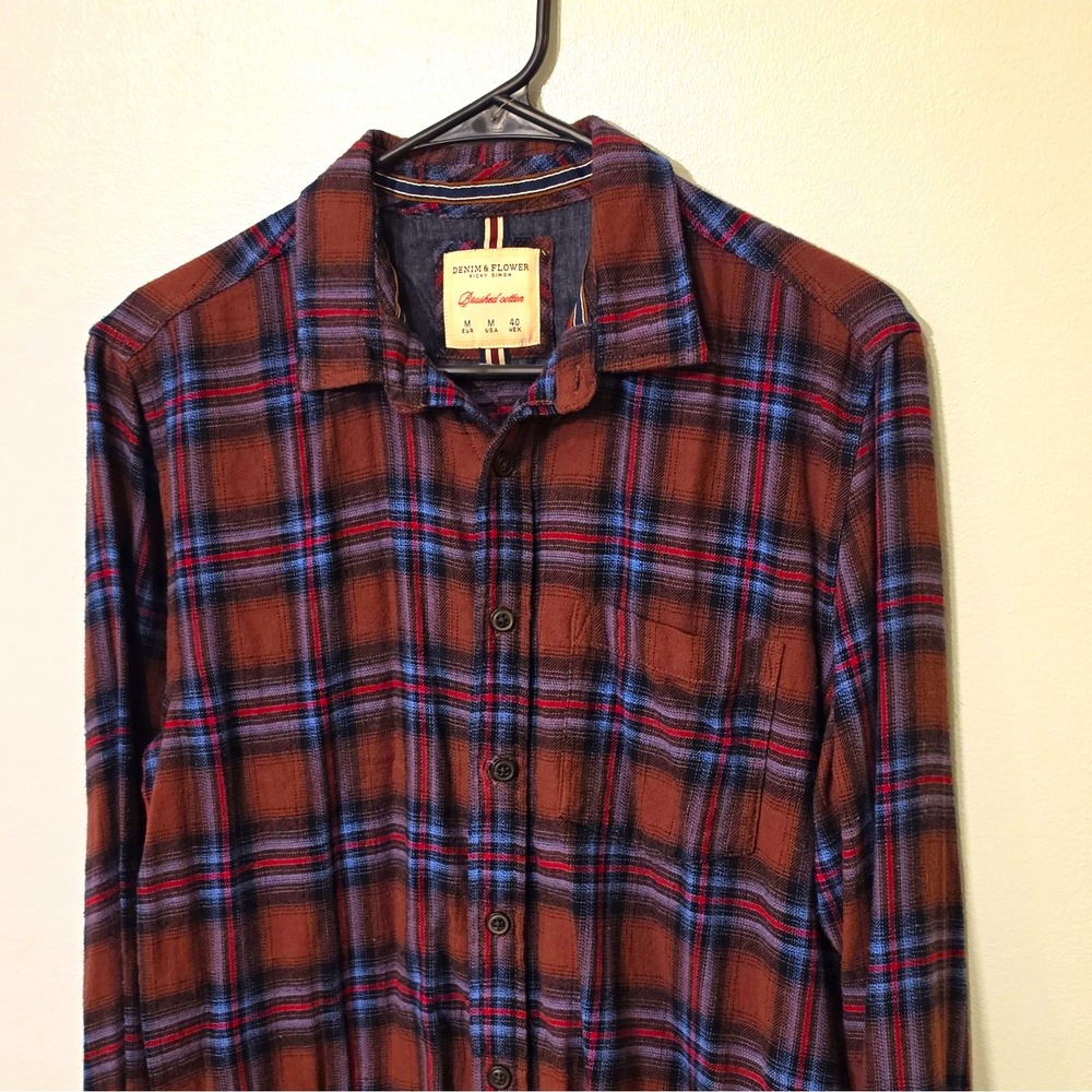 Denim & Flower Ricky Singh Men's Plaid Flannel LS Cotton Button-Up M Brown #189
